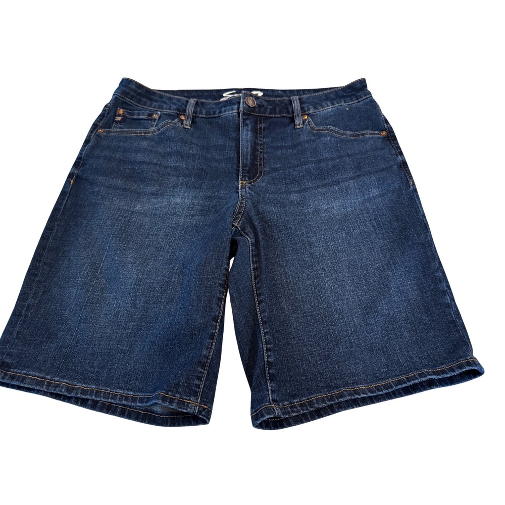 Seven7 Womens Relaxed Bermuda Denim Shorts Dark Wash Blue Size 10 Stretch